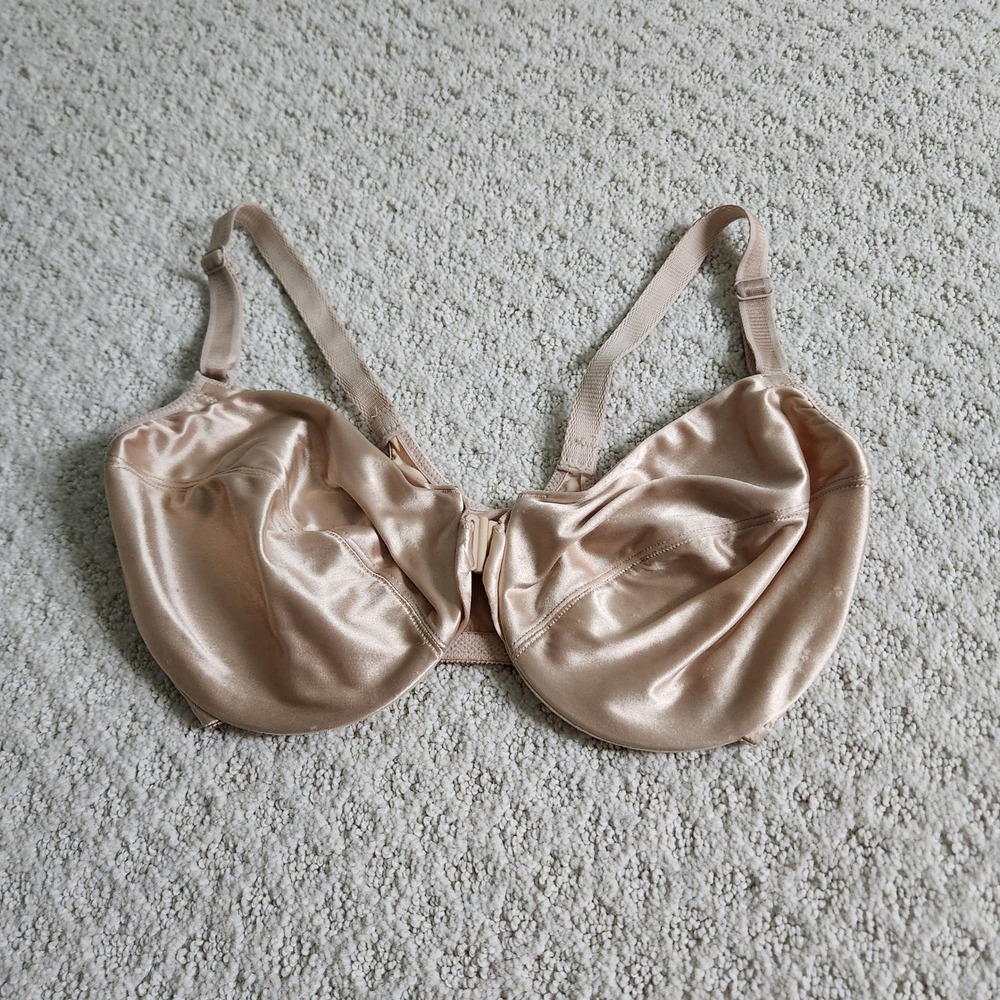 Victoria's Secret Front Close Underwire Bra 34DD Champagne Nude Satin Racerback - Picture 3 of 8